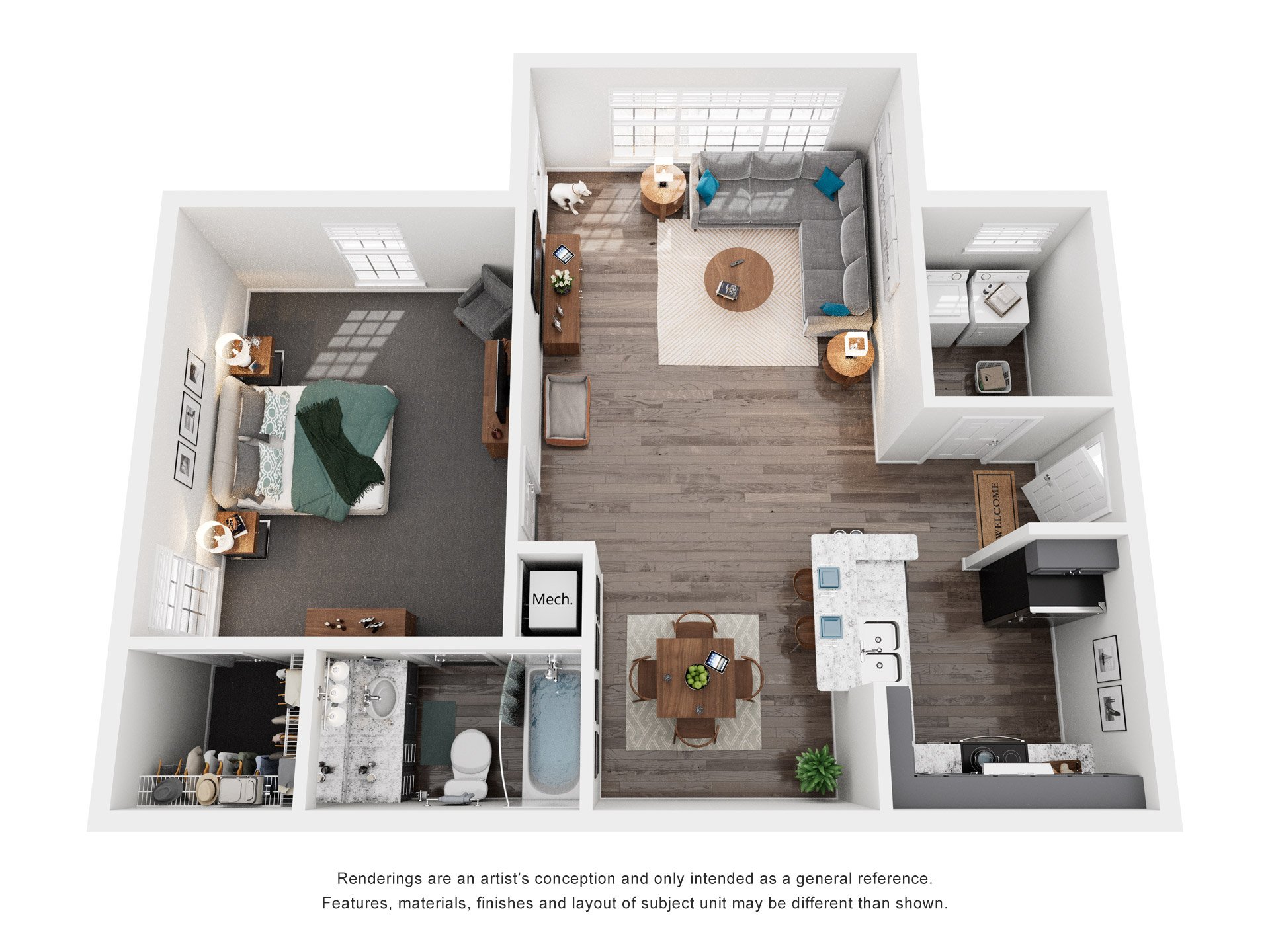 Floor plan for 1 bed, 1 bath, 794 sqft